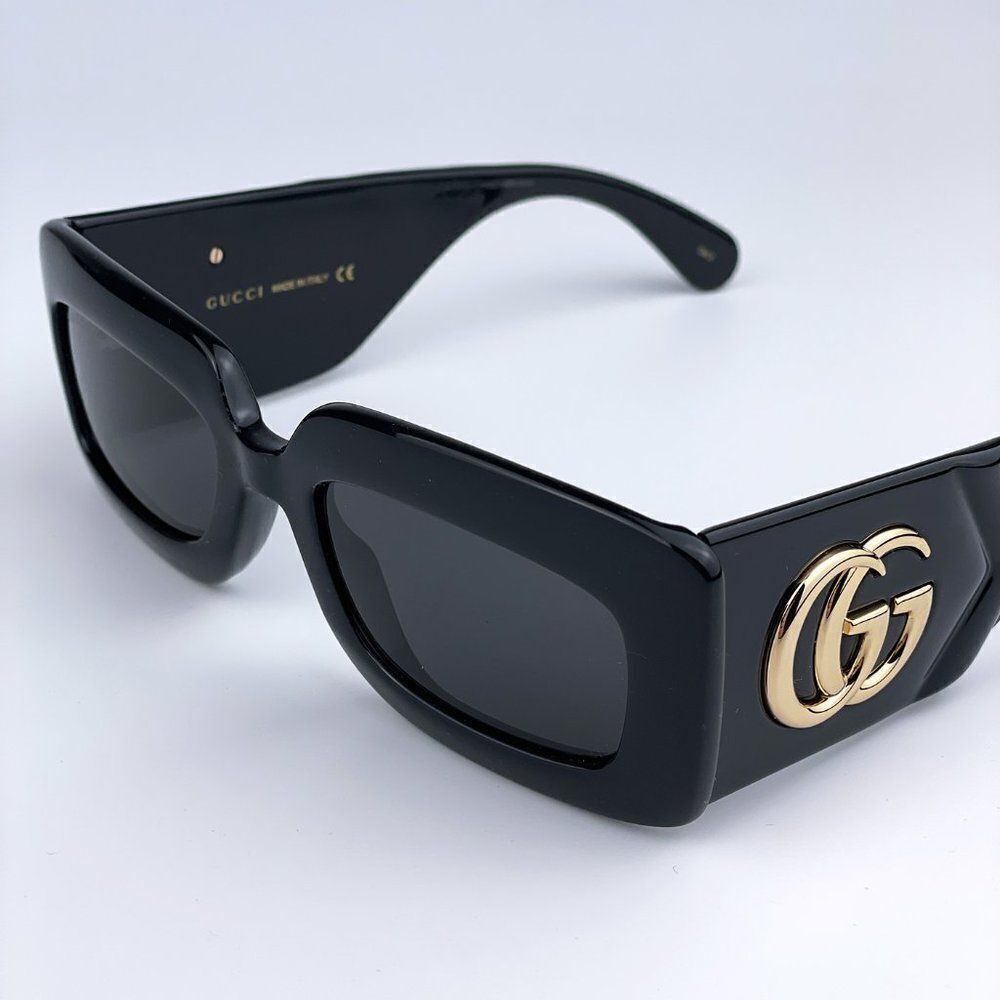 NEW Gucci GG0811S 001 Black Logo Gray Rectangle Anti-Reflective Unisex Sunglasse - Picture 7 of 12